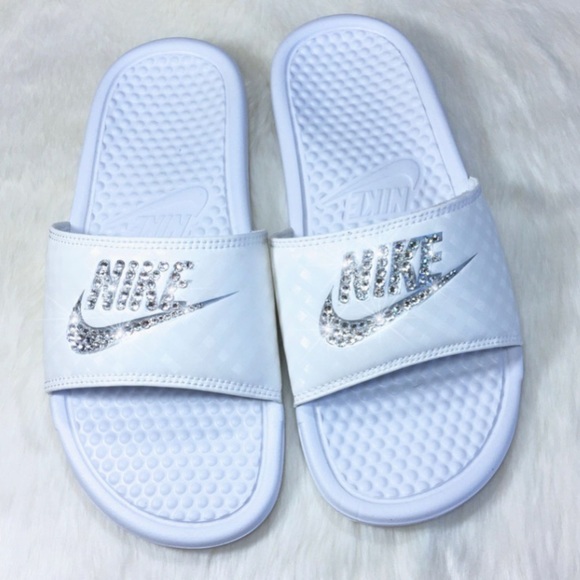 White Custom Bedazzled Sparkly Slides 